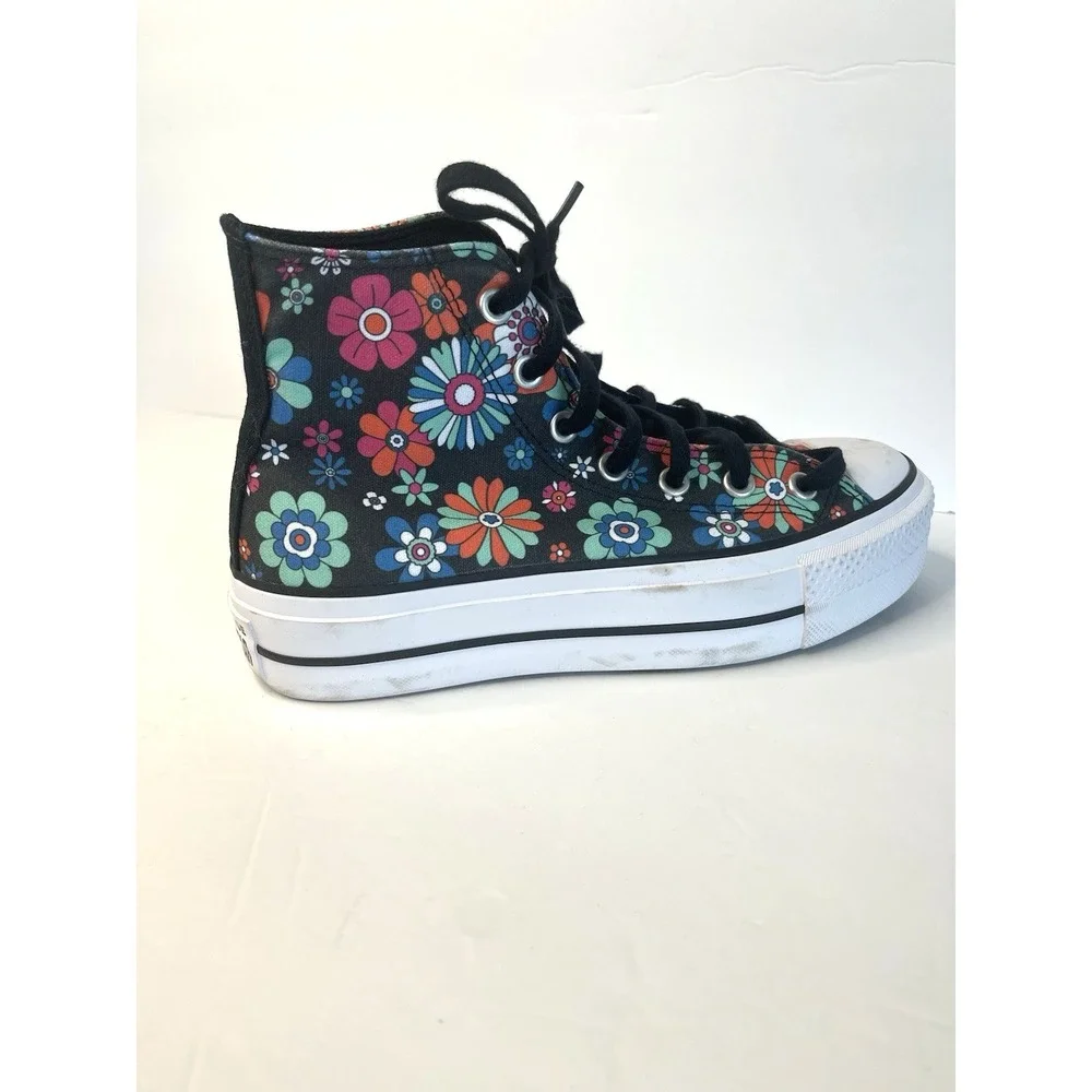 Y2K Black Floral Converse Chuck Taylor All Star Hi Lift Platform Sneaker Size 7